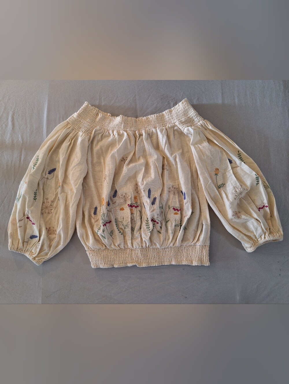 Rock & Roll Cowgirl Embroidered Off Shoulder Boho Blouse Top Cream XL